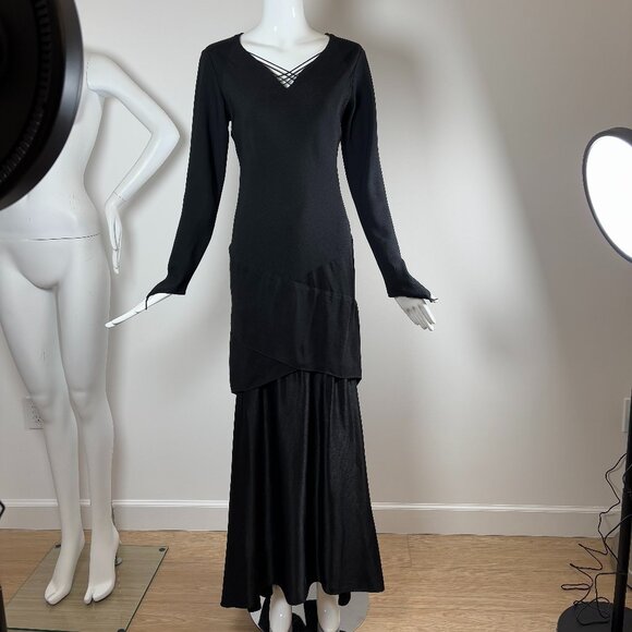 VERA WANG 90's Vintage Black Long Sleeve Evening Gown - Picture 6 of 7